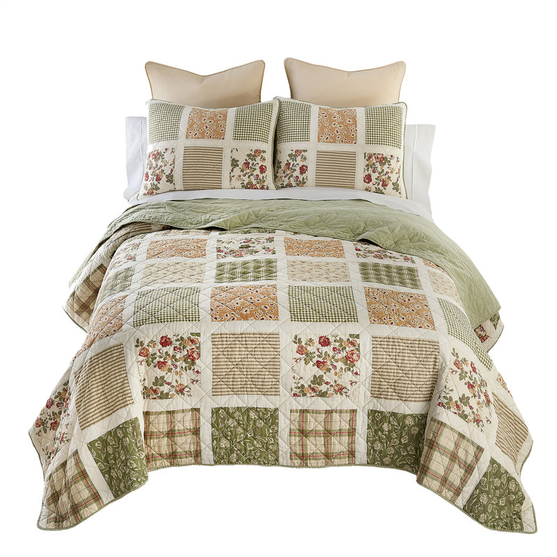 Donna Sharp Peach Rose 3pc Cotton Pieced Quilt Set | Wayfair